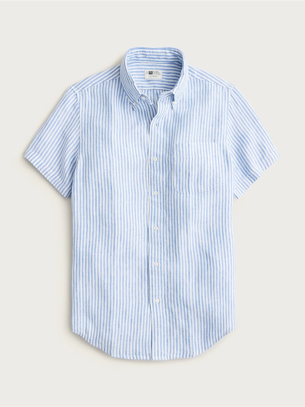 J.Crew men’s short sleeve linen cotton blue stripe button down shirt L